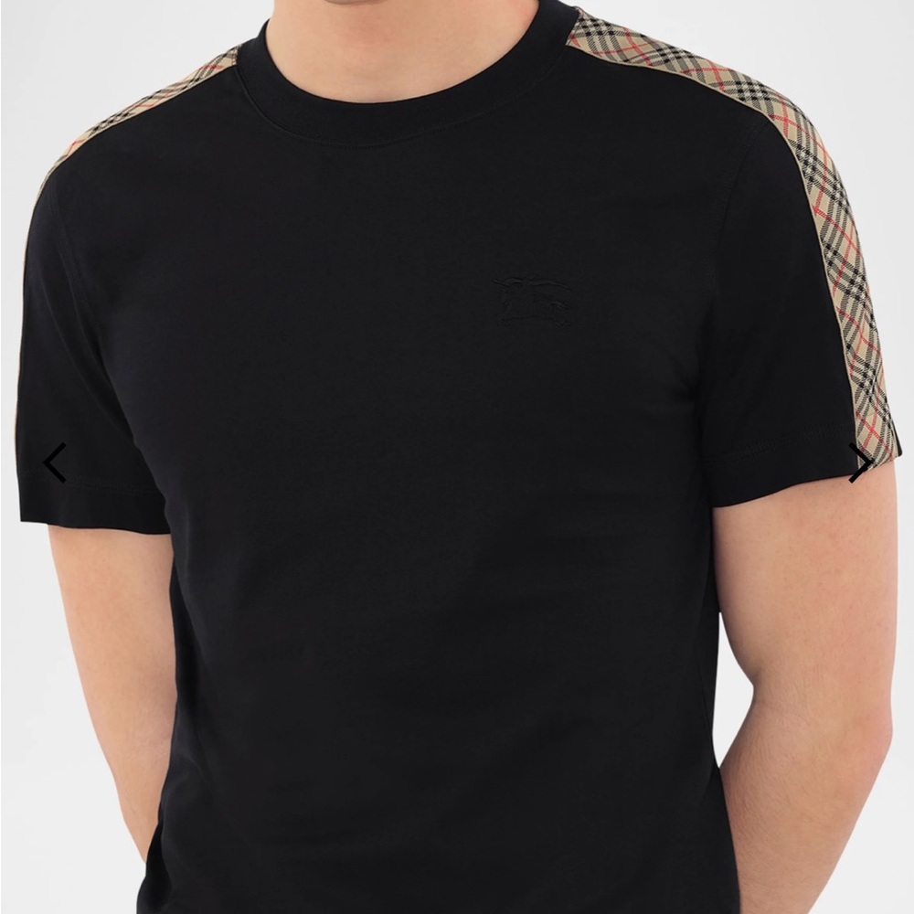 Burberry Cotton Black Tee with Check Trim